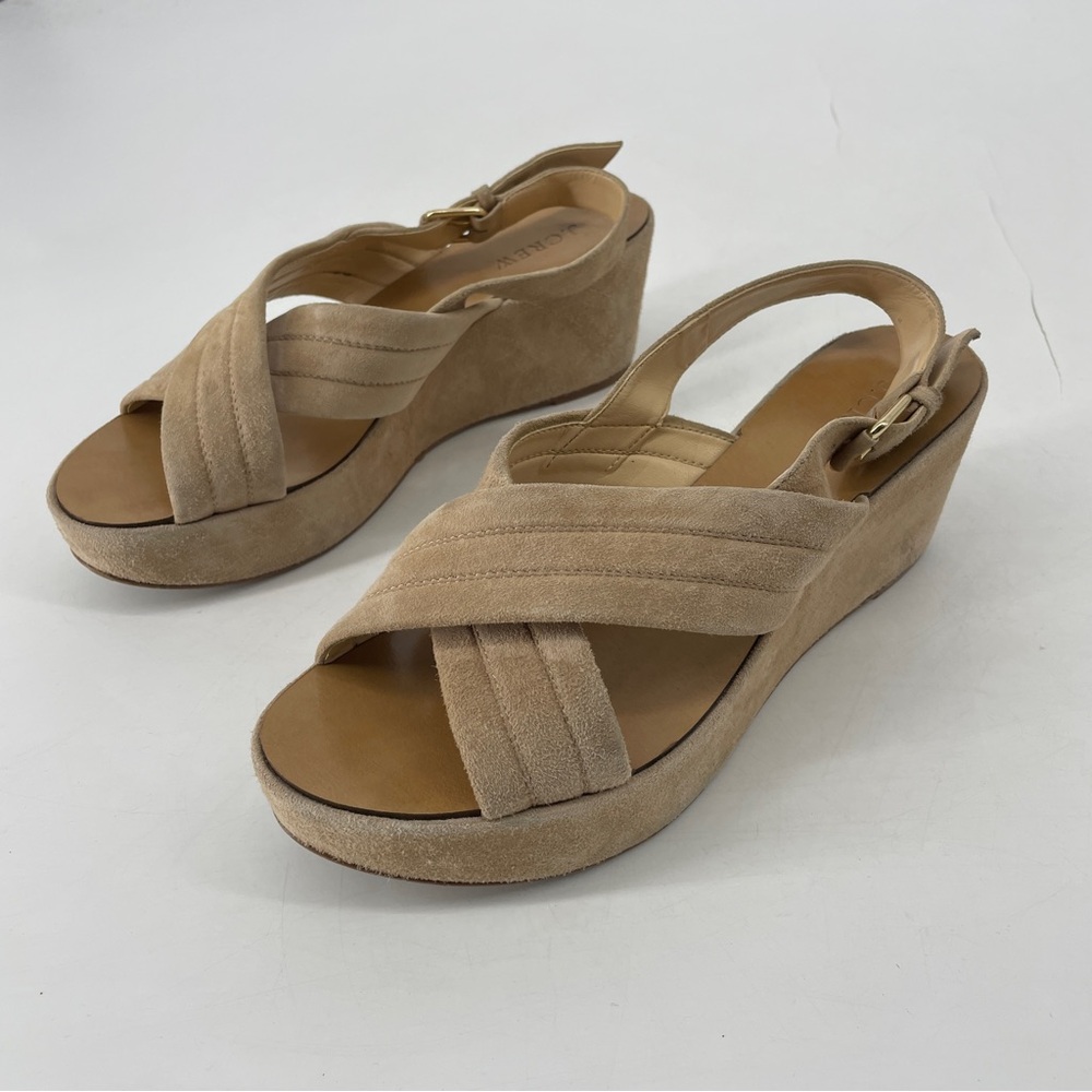J Crew Marcie Tan Suede Criss Cross Wedge Sandals 8 shoes - Picture 1 of 8